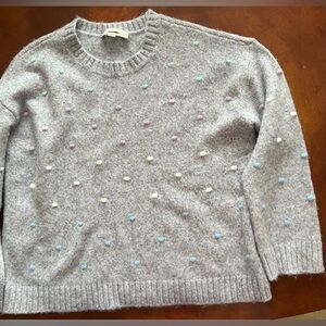 LOFT Women's Gray Sweater with Floral Accents